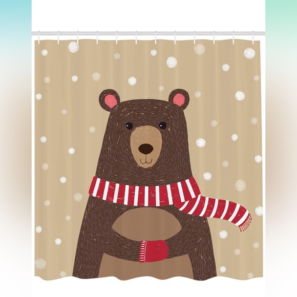 Winter Bear Shower Curtain, Cloth Fabric with Hooks, 69" W x 75" L, - Picture 4 of 5